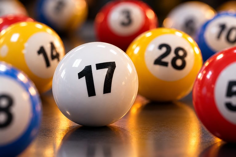 Gambar dekat bola loteri bernombor